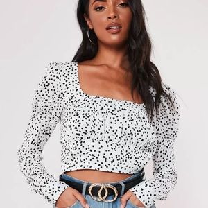 White polka dot long sleeve crop top